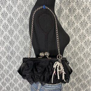 Paris Hilton Size Small (S) Elegant Black Victorian Style Shoulder Bag with Pear